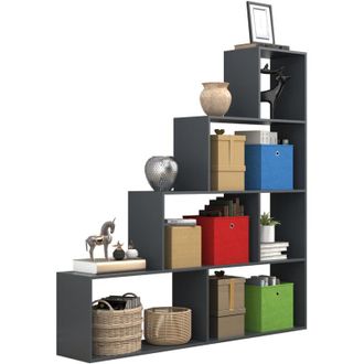 ebuy24 Ebuy24 - Soporte De Madera Vcm Estante De Escalera Estante Escalonado Estante Divisor De La Habitaci&oacute;n Librer&iacute;a Dubila L (antracita)