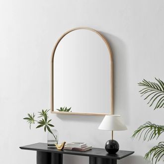 Furniturebox Valerie Oak Wood Medium 110x80cm Overmantle Arch Mirror in Light Brown | Size: 110x80 cm