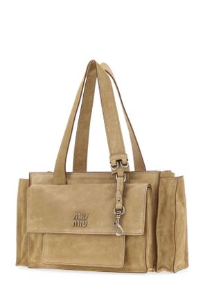 Miu Miu Womens Beige Suede Utilitaire Shopping Bag Ecru Calfskin
