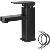 OEM (con Manguera De Entrada De Agua) Grifo Mezclador Negro Para Lavabo, Agua Fr&iacute;a Y Caliente, Apto Para Aseos Y Ba&ntilde;os. - Crezuo