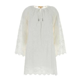 Michael Kors Tunics, female, White, Size: XS Floral Embroidered Cotton Voile Dress