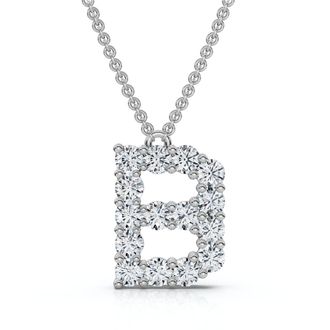 Pompeii3 1Ct Diamond Initial B Pendant 14k Gold 18 Necklace Lab Grown 5/8 Tall
