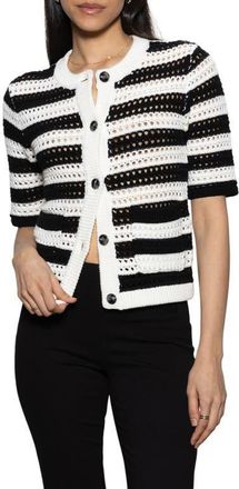 Sanctuary Open Stitch Cardigan in Chalk Black at Nordstrom, Size Large