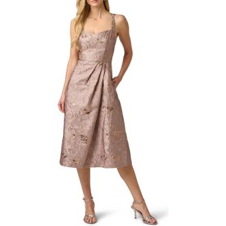 Adrianna Papell Metallic Jacquard Sleeveless Cocktail Dress in Candied Ginger at Nordstrom, Size 16