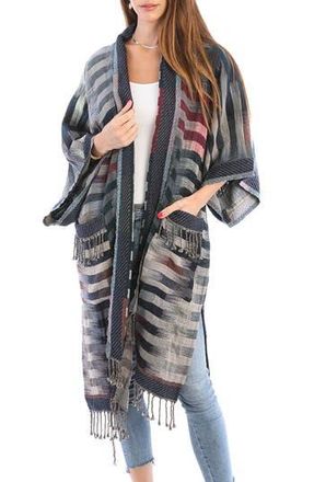Saachi Retro Gradient Stripe Ruana in Charcoal at Nordstrom Rack