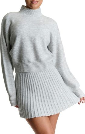 Naked Wardrobe Crop Turtleneck Sweater in Heather Grey at Nordstrom, Size Small