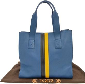 Tod's Blue Leather Handbag Tote Bag (Pre-Owned)