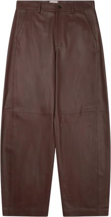 Alysi High-Waisted Brown Leather Straight-Leg Pants