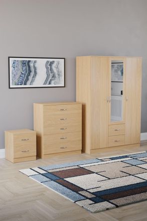 Home Discount Vida Designs 3Pc Bedroom Set 2Bedside, 5 Drawer Chest, Mirror Wardrobe in Brown