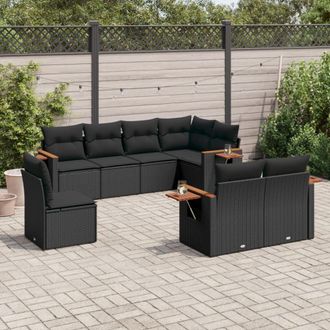 vidaXL Set De Sof&aacute;s De Jard&iacute;n 8 Piezas Y Cojines Rat&aacute;n Sint&eacute;tico Negro Vidaxl