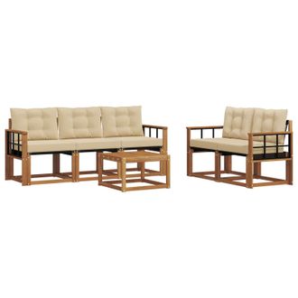 vidaXL Conjunto De Sof&aacute;s De Exterior Con Coj&iacute;n 6 Pcs Natural Y Beige Vidaxl
