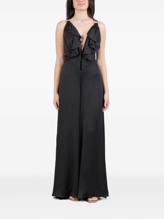 Hanita ruffle-detail split-leg jumpsuit - women - Polyester - M - Black