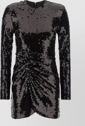 Rotate sequined draped floral appliqu&eacute; long-sleeve mini dress