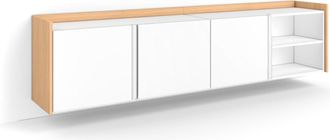 Skraut Home Skraut Home - Mueble Tv, Televisi&oacute;n, Muebles De Sal&oacute;n, Almacenaje, 207x35x50cm, Para Tv Hasta 80, Colgado, Suspendido, Estilo Moderno, Blanco Y Roble 