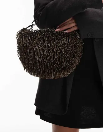 AllSaints Madea - Borsa nera con catenina e perline-Nero
