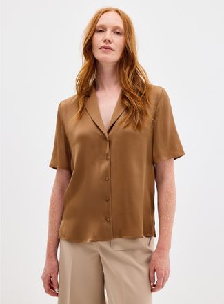 Contemporaine Womens Stretch silk notch collar shirt