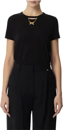 Elisabetta Franchi Jersey T-shirt met korte mouwen - Dames - T-shirts - Zwart - L - Katoen - Tops
