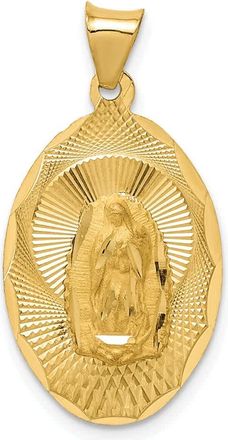 Diamond2Deal 14k Yellow Gold Diamond-cut Solid Our Lady Of Guadalupe Oval Pendant