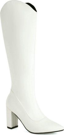 Generic Ladies Block Heel Western Cowboy Boots with Pointed Toe, Back Zipper Knee High Design, for Professional and Daily Use,White,6.5 UK