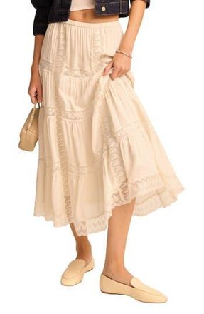 Reformation Maevie Lace Inset Tiered Skirt in Cream at Nordstrom Rack, Size 12