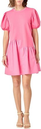 English Factory Puff Shoulder Mixed Media Minidress in Pink at Nordstrom, Size X-Small