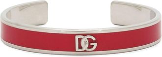 Dolce & Gabbana logo-plaque cuff bracelet - women - Brass/Enamel - One Size - Silver