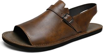 Generic Mens Genuine Leather Flat Slides Sandals Classic Open Toe Slip On Non Slip Outdoor Casual Slippers Summer Lightweight Beach Sandals (Brown,11.5)