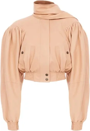 Chlo&eacute; Jassen, Dames, Roze, S, Leer, Cropped leren jack met sjaaldetail