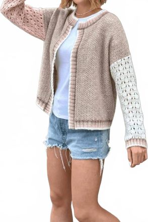 Mica Hand Knit Cardigan Top In Beige Powder