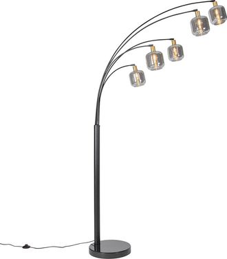 QAZQA Moderno L&aacute;mpara De Pie Negra Con Dorado Y Cristal Ahumado 5 Luces - Zuzanna Vidrio /acero Alargada Adecuado Para Led Max. 5 X 25 Watt - Qazqa
