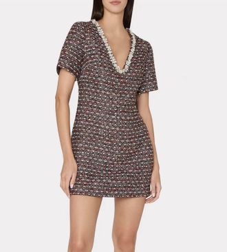 Milly Nyla Tweed Crystal Dress In Scarlet Multi