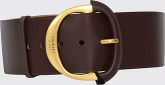Twinset Cintura da donna in pelle marrone con fibbia metallica regolabile