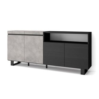 Skraut Home Aparadores Para Sal&oacute;n, Gran Capacidad De Almacenaje, 200x87x35cm, 4 Puertas, Dise&ntilde;o Industrial, Estilo Moderno, Gris Cemento - Skraut Home