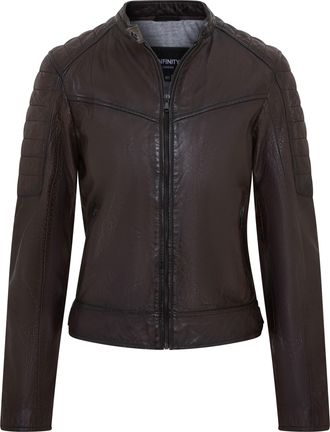 Infinity Leather Dames Bruin Retro Gewatteerd Leren Bikerjack - Horten