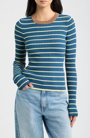 Solid & Striped The Dora Long Sleeve Ribbed Top in Deep Canal at Nordstrom, Size X-Large