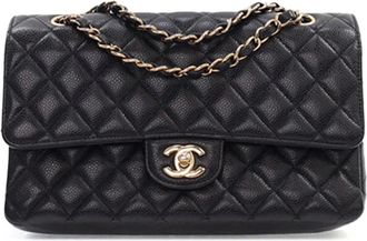 Chanel Borsa a spalla Classic Double Flap media in pelle Caviar 2016-2017 - Nero