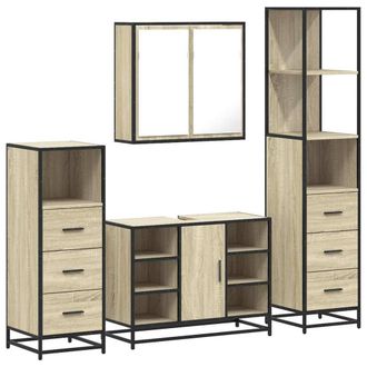 Berkfield Home 4&not;Piece Bathroom Furniture Set&not;Sonoma Oak Engineered Wood in Brown