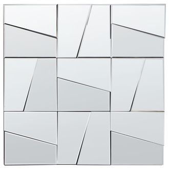 Beliani Beliani - Espejo De Pared Moderno Forma Cuadrada 80 X 80 Cm Con Ganchos Vidrio Y Mdf Plateado Ancemont