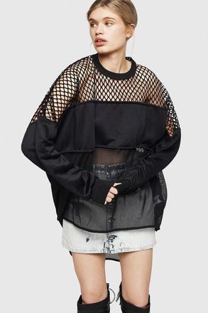 Diesel Black Cotton Polyester Mesh Womens Sweatshirt