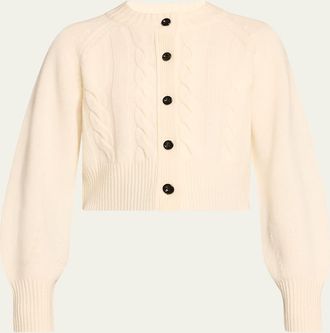 Toccin Rita Cropped Wool and Cashmere Cable-Knit Cardigan
