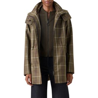 Akris Plaid Techno Taffeta Hooded Jacket in Olive at Nordstrom, Size 12