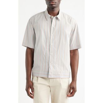 Nn.07 Reed 5322 Stripe Short Sleeve Pima Cotton Poplin Button-Up Shirt in Red Stripe at Nordstrom, Size Xx-Large