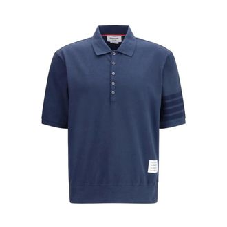 Thom Browne Polo Shirts, male, Blue, Size: L Cotton Polo Shirt