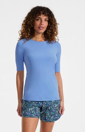 Lands End SunShade UPF 50 Elbow Sleeve Rash Guard Swim Tee in Lake Blue at Nordstrom, Size X-Small