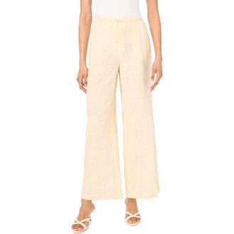 Vince Camuto Embroidered Tie Waist Wide Leg Pants in Sand Drift at Nordstrom, Size X-Small
