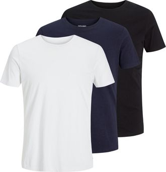 Jack & Jones Rundhalsshirt JACK & JONES JJEORGANIC BASIC TEE SS O-NE 3PK MP NOOS, Herren, Gr. XL, bunt (schwarz, wei&szlig;, navy), Single Jersey, Obermaterial: 100% Bau