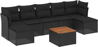 vidaXL Set De Sof&aacute;s De Jard&iacute;n 8 Piezas Y Cojines Rat&aacute;n Sint&eacute;tico Negro Vidaxl