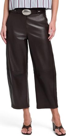 TWP Leather Slouchy Wide Leg Trousers in Dark Chocolate at Nordstrom, Size 10