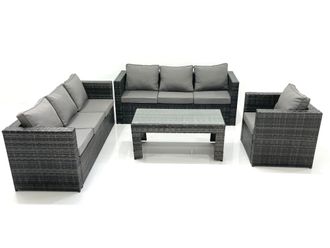 Fimous 7 Seater Rattan Garden Furniture Set Outdoor Lounger Sofa with Coffee Table Armchair Dark Grey Mixed