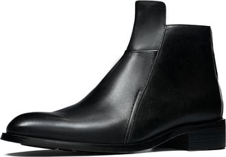 Generic Mens Chelsea Boots in Full-Grain Leather with Side Zipper | Cushioned Insole Dress Boots for Business & Casual Wear,Black,5.5 UK